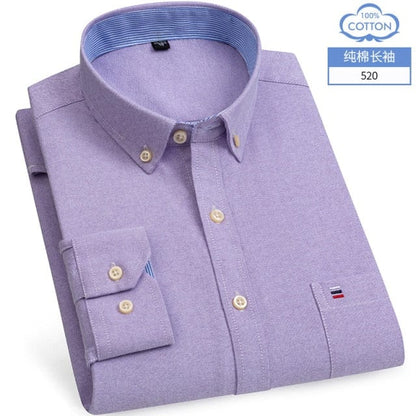 S- 6XL Oxford Shirts For Mens Long Sleeve Cotton Casual Dress Shirts Male Solid Plaid Chest Pocket Regular-Fit Man Social Shirt