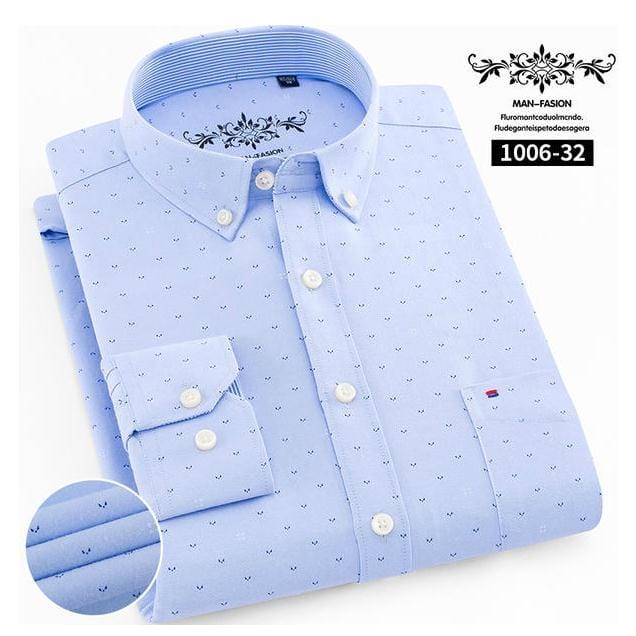 S- 6XL Oxford Shirts For Mens Long Sleeve Cotton Casual Dress Shirts Male Solid Plaid Chest Pocket Regular-Fit Man Social Shirt