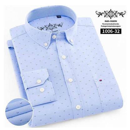 S- 6XL Oxford Shirts For Mens Long Sleeve Cotton Casual Dress Shirts Male Solid Plaid Chest Pocket Regular-Fit Man Social Shirt