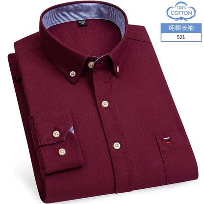 S- 6XL Oxford Shirts For Mens Long Sleeve Cotton Casual Dress Shirts Male Solid Plaid Chest Pocket Regular-Fit Man Social Shirt