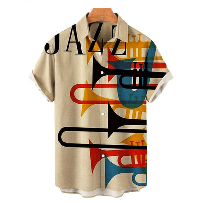 Fashion Shirts For Men Music Horn Element Printed Short Sleeve Plus Size 5XL 6XL Casual Shirt