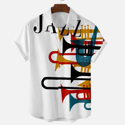 Fashion Shirts For Men Music Horn Element Printed Short Sleeve Plus Size 5XL 6XL Casual Shirt