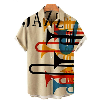 Fashion Shirts For Men Music Horn Element Printed Short Sleeve Plus Size 5XL 6XL Casual Shirt