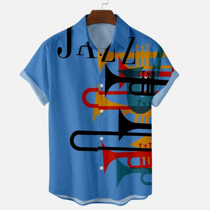 Fashion Shirts For Men Music Horn Element Printed Short Sleeve Plus Size 5XL 6XL Casual Shirt