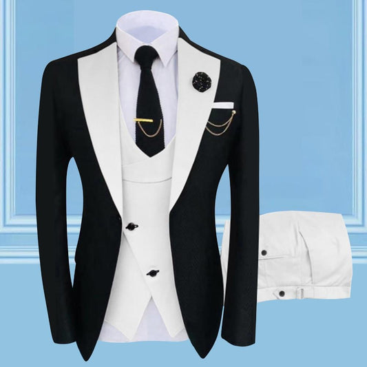 Nouă rochie de mireasă la modă, cu design de lux, 3 piese, costum pentru bărbați, slim fit, la un singur piept, smoking, blazer masculin de înaltă calitate