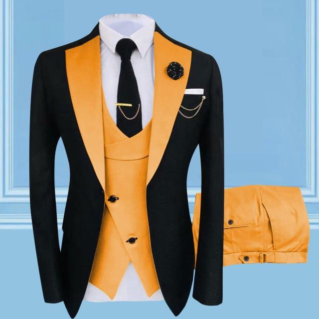 Nouă rochie de mireasă la modă, cu design de lux, 3 piese, costum pentru bărbați, slim fit, la un singur piept, smoking, blazer masculin de înaltă calitate