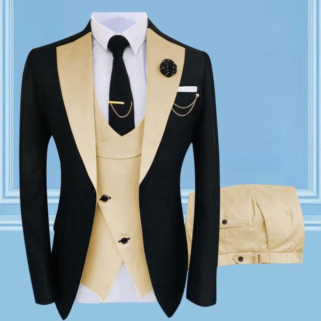 New Fashion Wedding Dress Luxury Design 3Pieces Men Suit Slim Fit Single Breasted Homme Costume Tuxedo High Quality Male Blazer