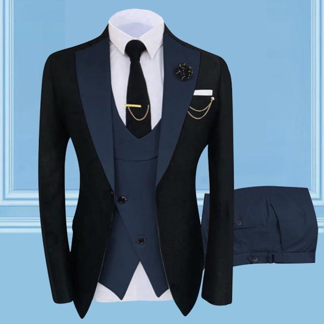 Nouă rochie de mireasă la modă, cu design de lux, 3 piese, costum pentru bărbați, slim fit, la un singur piept, smoking, blazer masculin de înaltă calitate