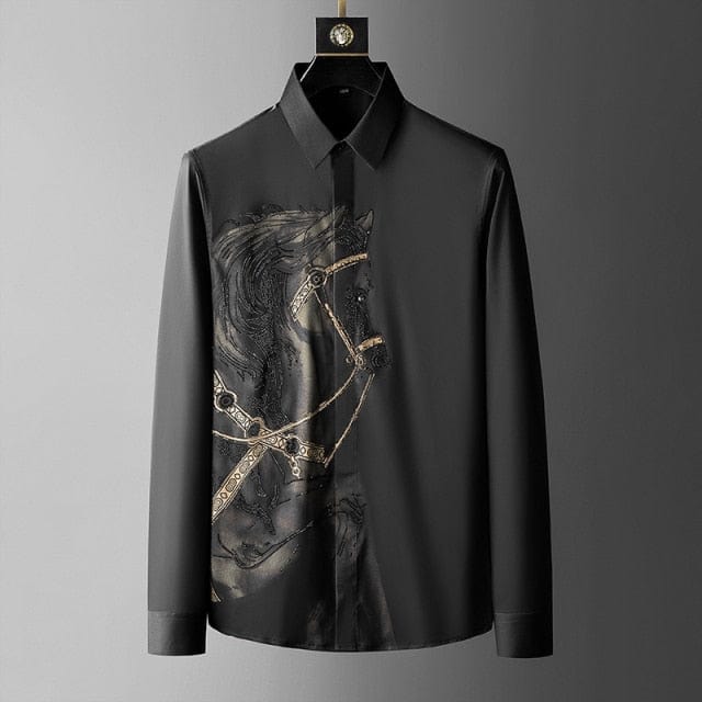 Brand Luxury Rhinestone Men's Shirt  Autumn Long Sleeve Slim Casual Shirts Business Social Formal Dress Shirts Streetwear