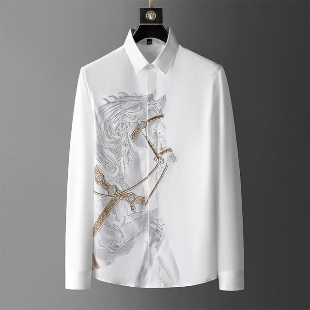 Brand Luxury Rhinestone Men&#39;s Shirt 2021 Autumn Long Sleeve Slim Casual Shirts Business Social Formal Dress Shirts Streetwear