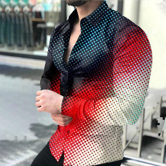 Fall  New Men's Shirt Long Sleeve Tees Tops Gradient Color Polka Dot Print Shirt Extra Large Single Shirt For Men Clothing
