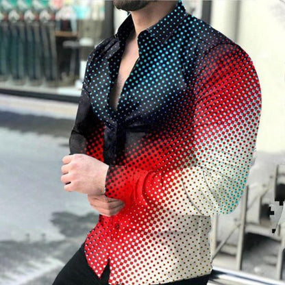 Fall  New Men's Shirt Long Sleeve Tees Tops Gradient Color Polka Dot Print Shirt Extra Large Single Shirt For Men Clothing