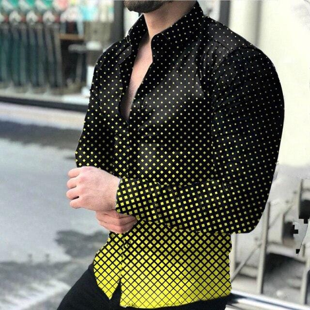 Fall 2021 New Men's Shirt Long Sleeve Tees Tops Gradient Color Polka Dot Print Shirt Extra Large Single Shirt For Men Clothing