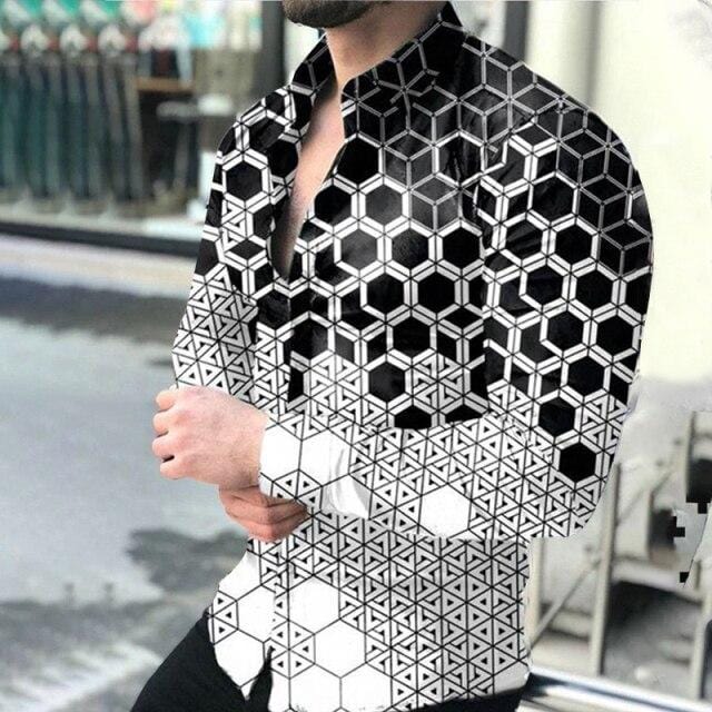 Fall 2021 New Men's Shirt Long Sleeve Tees Tops Gradient Color Polka Dot Print Shirt Extra Large Single Shirt For Men Clothing