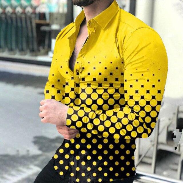 Fall 2021 New Men's Shirt Long Sleeve Tees Tops Gradient Color Polka Dot Print Shirt Extra Large Single Shirt For Men Clothing