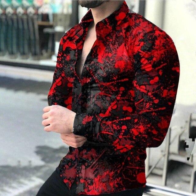 Fall 2021 New Men's Shirt Long Sleeve Tees Tops Gradient Color Polka Dot Print Shirt Extra Large Single Shirt For Men Clothing