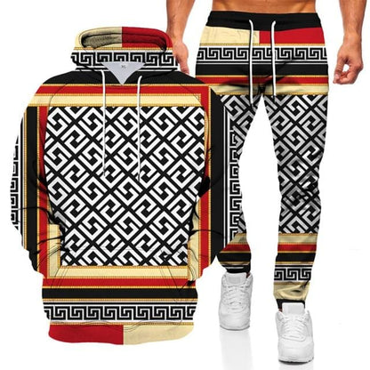Fashionable Men's Sweater Hoodie Sports Suit 3D Geometric Graphic Printed Casual Loose Long Sleeve Pants Set Two-piece Set