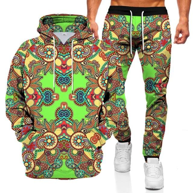 Fashionable Men's Sweater Hoodie Sports Suit 3D Geometric Graphic Printed Casual Loose Long Sleeve Pants Set Two-piece Set