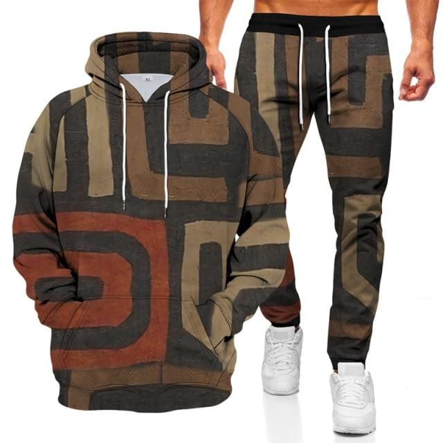 Fashionable Men's Sweater Hoodie Sports Suit 3D Geometric Graphic Printed Casual Loose Long Sleeve Pants Set Two-piece Set