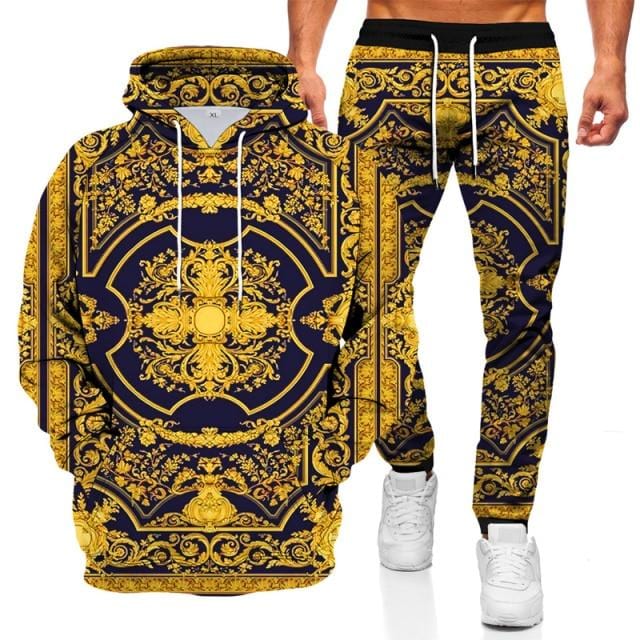 Fashionable Men's Sweater Hoodie Sports Suit 3D Geometric Graphic Printed Casual Loose Long Sleeve Pants Set Two-piece Set