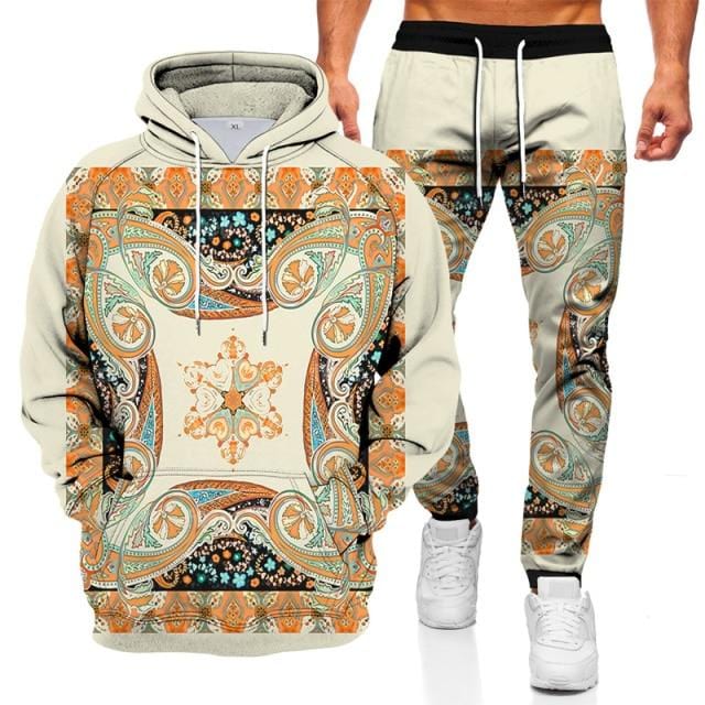 Fashionable Men's Sweater Hoodie Sports Suit 3D Geometric Graphic Printed Casual Loose Long Sleeve Pants Set Two-piece Set