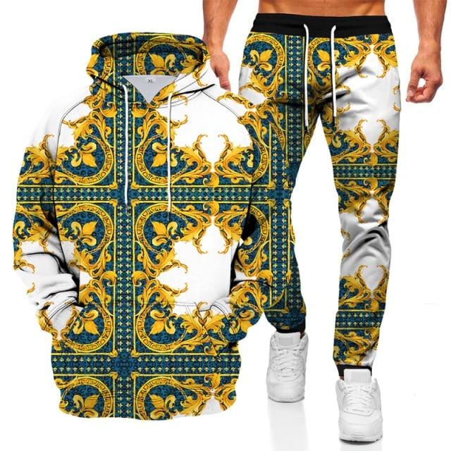 Fashionable Men's Sweater Hoodie Sports Suit 3D Geometric Graphic Printed Casual Loose Long Sleeve Pants Set Two-piece Set