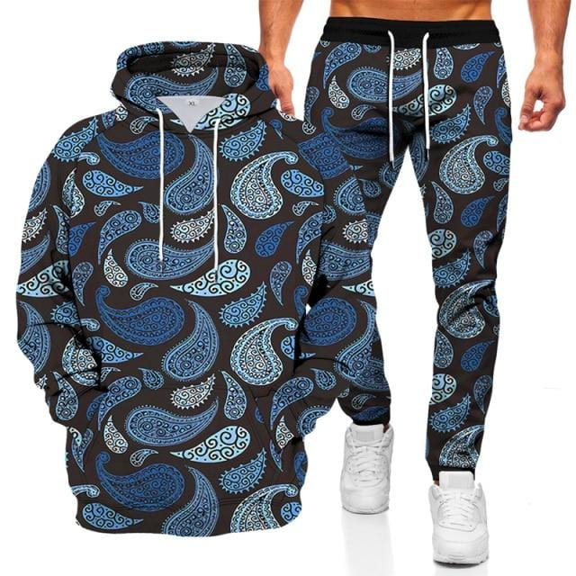 Fashionable Men's Sweater Hoodie Sports Suit 3D Geometric Graphic Printed Casual Loose Long Sleeve Pants Set Two-piece Set