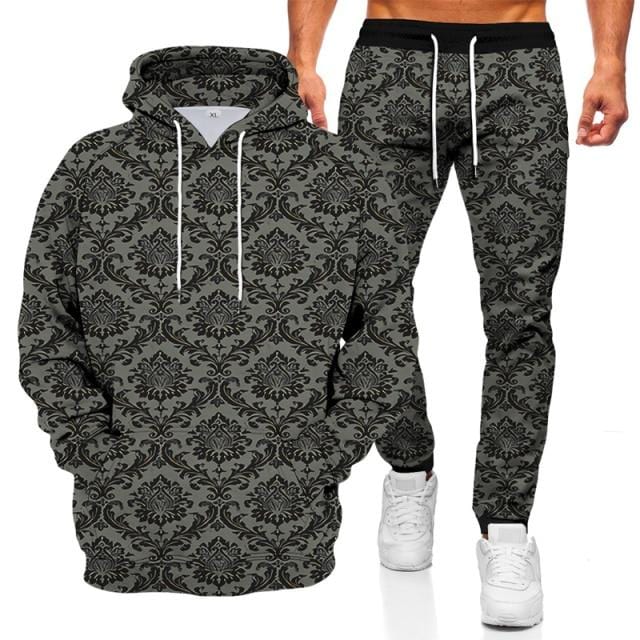 Fashionable Men's Sweater Hoodie Sports Suit 3D Geometric Graphic Printed Casual Loose Long Sleeve Pants Set Two-piece Set