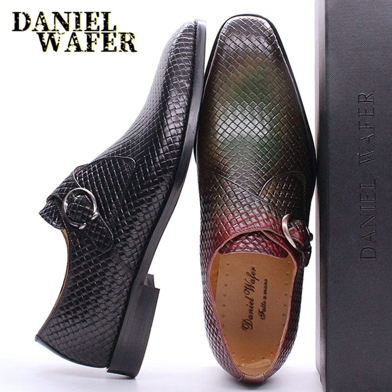 Luxury Men Loafers Shoes Slip On Monk Strap Mix Color Black Men Casual Shoes Dress Office Business Wedding Genuine Leather Shoes