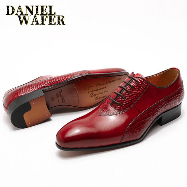 LUXURY MEN GENUINE LEATHER SHOES HAND-POLISHED LACE UP POINTED TOE OFFICE WEDDING FORMAL DRESS BLACK RED SHOES MEN OXFORD SHOES