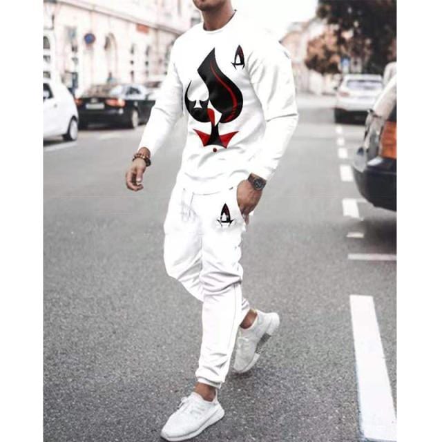 Spring Autumn Men's Set Casual Sportswear Fashion Male Running Suit Men Long-sleeved T-shirt+Sports Trousers 2-Piece Plus Size