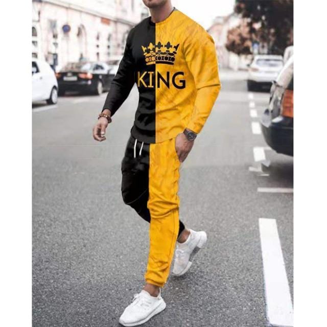 Spring Autumn Men's Set Casual Sportswear Fashion Male Running Suit Men Long-sleeved T-shirt+Sports Trousers 2-Piece Plus Size