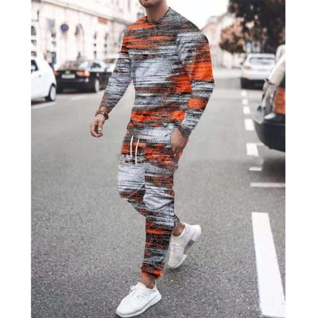 Spring Autumn Men's Set Casual Sportswear Fashion Male Running Suit Men Long-sleeved T-shirt+Sports Trousers 2-Piece Plus Size