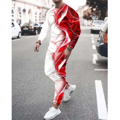 Spring Autumn Men's Set Casual Sportswear Fashion Male Running Suit Men Long-sleeved T-shirt+Sports Trousers 2-Piece Plus Size