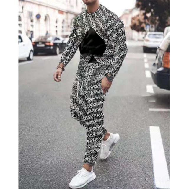 Spring Autumn Men's Set Casual Sportswear Fashion Male Running Suit Men Long-sleeved T-shirt+Sports Trousers 2-Piece Plus Size