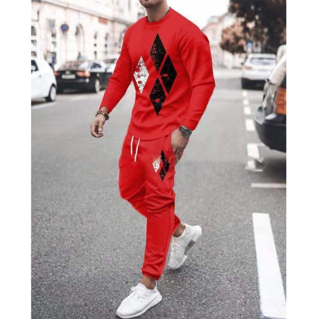 Spring Autumn Men's Set Casual Sportswear Fashion Male Running Suit Men Long-sleeved T-shirt+Sports Trousers 2-Piece Plus Size