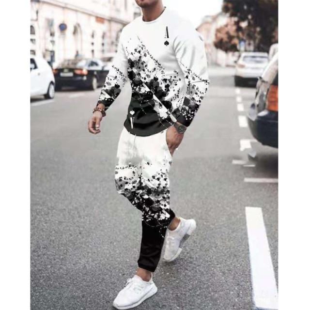 Spring Autumn Men's Set Casual Sportswear Fashion Male Running Suit Men Long-sleeved T-shirt+Sports Trousers 2-Piece Plus Size