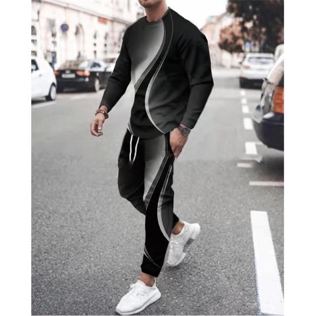Spring Autumn Men's Set Casual Sportswear Fashion Male Running Suit Men Long-sleeved T-shirt+Sports Trousers 2-Piece Plus Size