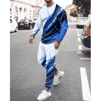 Spring Autumn Men's Set Casual Sportswear Fashion Male Running Suit Men Long-sleeved T-shirt+Sports Trousers 2-Piece Plus Size