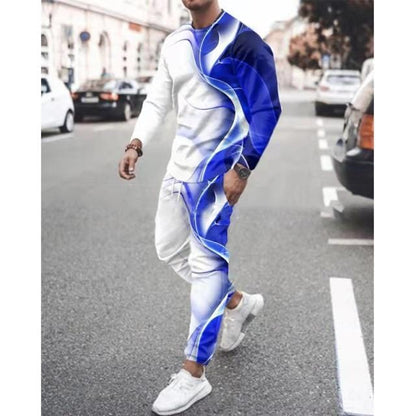Spring Autumn Men's Set Casual Sportswear Fashion Male Running Suit Men Long-sleeved T-shirt+Sports Trousers 2-Piece Plus Size