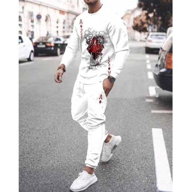 Spring Autumn Men's Set Casual Sportswear Fashion Male Running Suit Men Long-sleeved T-shirt+Sports Trousers 2-Piece Plus Size