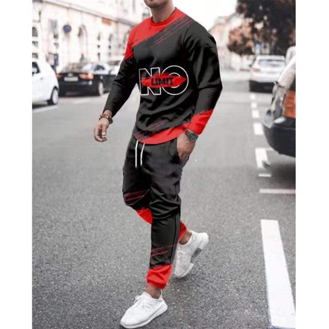 Spring Autumn Men's Set Casual Sportswear Fashion Male Running Suit Men Long-sleeved T-shirt+Sports Trousers 2-Piece Plus Size