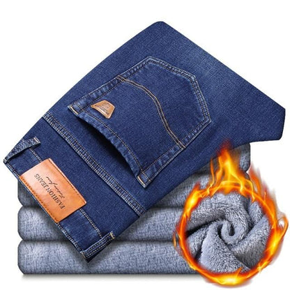 Winter New Men Warm Slim Jeans Elasticity Skinny Black Jeans Fashion Casual Thick Denim Pants Trousers Male Brand Clothes