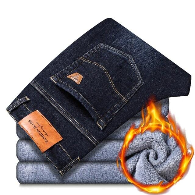 Winter New Men Warm Slim Jeans Elasticity Skinny Black Jeans Fashion Casual Thick Denim Pants Trousers Male Brand Clothes