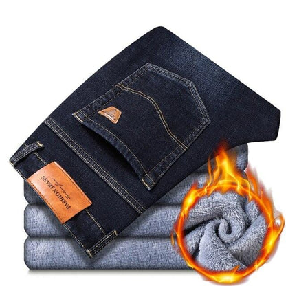 Winter New Men Warm Slim Jeans Elasticity Skinny Black Jeans Fashion Casual Thick Denim Pants Trousers Male Brand Clothes