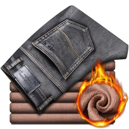 Winter New Men Warm Slim Jeans Elasticity Skinny Black Jeans Fashion Casual Thick Denim Pants Trousers Male Brand Clothes