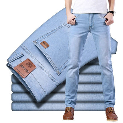 Sulee Brand Top Classic Style  Men Spring Summer Jeans Business Casual Light Blue Stretch Cotton Jeans Male Brand Trousers