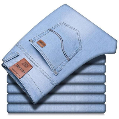 Sulee Brand Top Classic Style  Men Spring Summer Jeans Business Casual Light Blue Stretch Cotton Jeans Male Brand Trousers