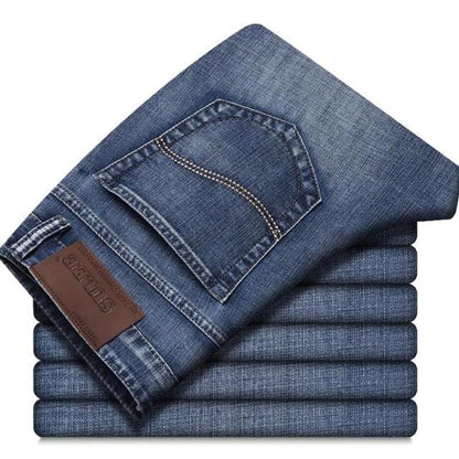 Sulee Brand Top Classic Style  Men Spring Summer Jeans Business Casual Light Blue Stretch Cotton Jeans Male Brand Trousers