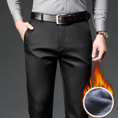 SHAN BAO  winter brand fleece thick warm fit straight trousers business casual men's high waist lyocell classic pants